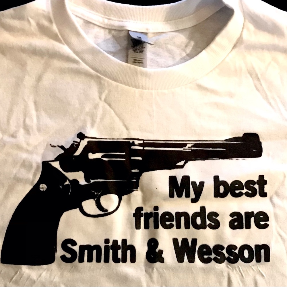 My Best Friends Are Smith & Wesson Mens Large White T-Shirt Retro Punk Rock